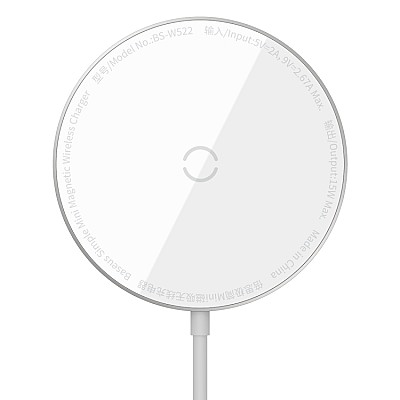 Image Wireless Charger Baseus Simple Mini Magnetic, compatible MagSafe, 15W, Type-C 1.5m, White WXJK-F02