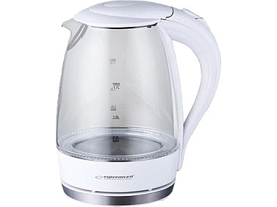 Image Kettle Esperanza SALTO ANGEL EKK011W  Glass White with LED light, 2200W, 1,7l, concealed heating element, 360° swivel base, auto shut-off after boilin