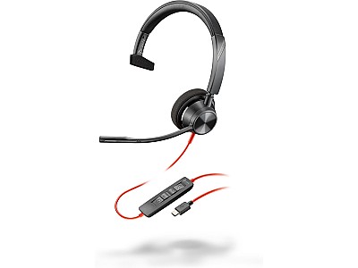 Image Casca Poly Blackwire 3310 Monaural USB-C Headset + USB-C/A Adapter