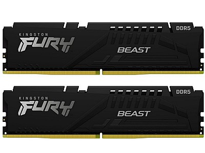 Image 32GB (Kit of 2*16GB) DDR5-5200  Kingston FURY Beast DDR5, PC41600, CL40, 1.25V, Auto-overclocking, Asymmetric BLACK low-profile heat spreader, Intel X