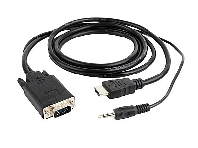 Image Cable HDMI-VGA  - Gembird  A-HDMI-VGA-03-6, HDMI to VGA and audio adapter cable, single port, 1.8 m, black