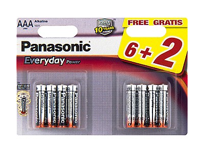 Baterie Panasonic Alkaline Everyday, AAA Blister x 6 + 2 GRATIS,  LR03REE/8B2F