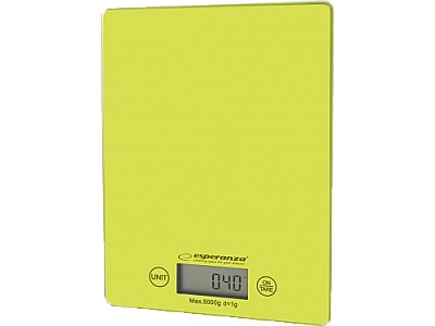 Image Kitchen Scale Esperanza LEMON EKS002G Green, Touch buttons, Maximum capacity: 5000g, Division: 1g, Four units of measure: g /lb/oz/kg, Tare Function,