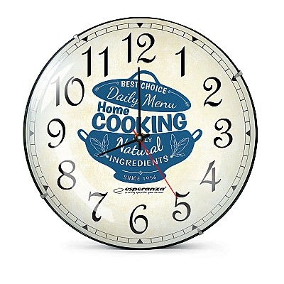 Image Clock Wall Esperanza MARSEILLE  EHC018M White,  30 cm, (text: Home Cooking), plastic frame, Quiet movement, hook for easy installation, Power: 1x AA b