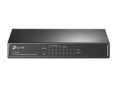 8-Port Gigabit Desktop PoE Switch, 8 Gigabit RJ45 ports including 4 PoE ports, 53W PoE Power supply, steel case