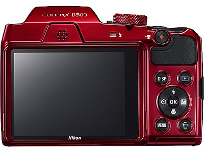 Coolpix B500 Red 16,1 MPx; BI* CMOS 1/2,3";  22,5-900 / 40x up to 80x(Dynamic Fine Zoom); F3,0-6,5; ISO 6400; 7,4 fps shooting; Ролик выбора режимов;
