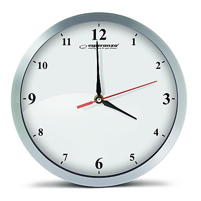 Clock Wall Esperanza DETROIT  EHC009W White,  30 cm, Aluminium frame, Quiet movement, hook for easy installation, Power: 1x AA battery (not included)