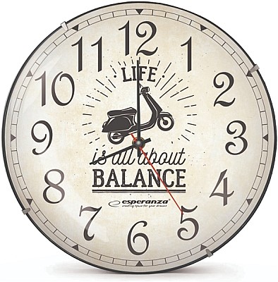 Clock Wall Esperanza SEATTLE  EHC018S White,  30 cm, Art paper clock disk, Quiet movement, hook for easy installation, Power: 1x AA battery (not inclu