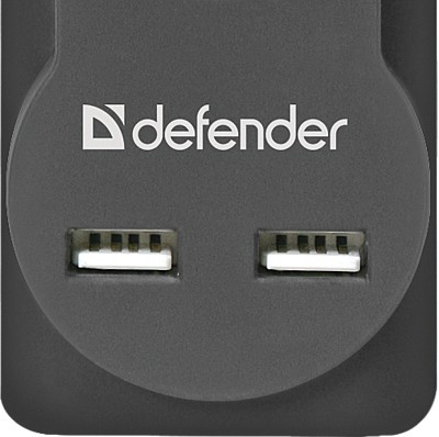 Image Prelungitor cu protectie Defender DFS755, black, 5.0 m, 5 sockets, 2 x USB