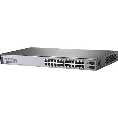 HPE 1820 24G Switch, 24-port RJ-45 10/100/1000 ports, Layer 2 switching, 2-SFP 100/1000 Mbps ports, VLANs, IGMP Snooping, link aggregation trunking, D