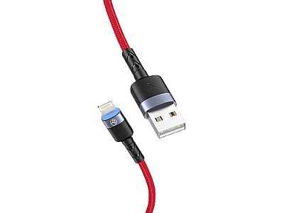 Cable USB - Lightning, cu LED, Nylon, 3A, 1.2m, Tellur Red  TLL155354