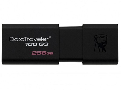 256GB  USB3.1  Kingston DataTraveler 100 G3 Black  (Read 130 MByte/s, Write 12 MByte/s)  DT100G3/256GB
