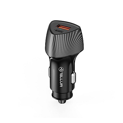 Image USB Car Charger - Tellur FCC10 , 2xUSB (U +C), 38W, 6A, black  TLL151291