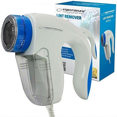 Image Lint Remover Esperanza PAPPUS ECS006 White-Blue;  3 blades for quick lint removing; Size: 16 cm * 13 cm * 6 cm; Power: mains; 220 V ~ 50/60 Hz,  4 W