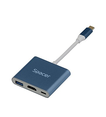 Image Docking Station Spacer universal 3 in 1, conectare Type-C USB 3.1, USB 3.0 x 1, porturi video HDMI x 1, suporta pana la 4K (30Hz),PD 3.0 pana la 87W,
