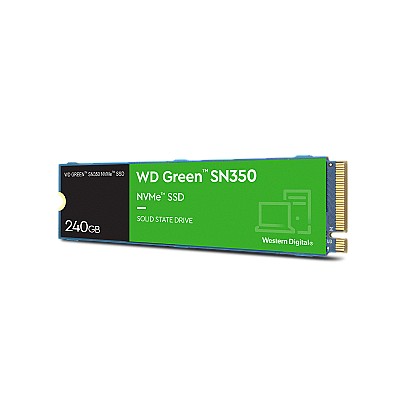 Image M.2 NVMe SSD 240GB  Western Digital Green SN350,  PCIe3.0 x4 / NVMe1.3, M2 Type 2280 , Read: 2400 MB/s, Write: 900 MB/s,  NAND TLC,  WDS240G2G0C