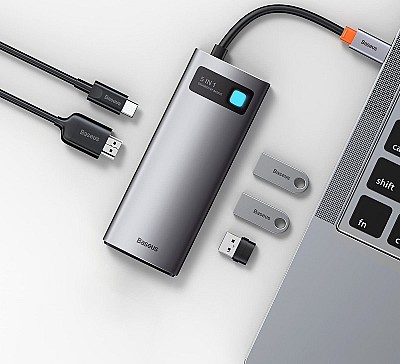 Image Docking Station Baseus Metal Gleam 5-in-1, USB Type-C to 3xUSB 3.0, Type C, HDMI 4K, Gray  WKWG020013