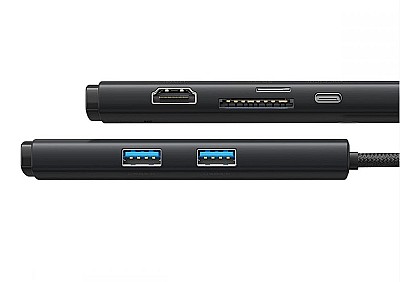 Image Docking Station Baseus Lite 6-in-1, USB Type-С to 2xUSB 3.0, Type-C PD 100W, HDMI 4K@30Hz, SD, MicroSD, Black  WKQX050101