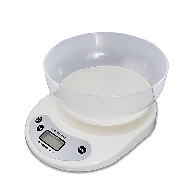 Image Kitchen Scale Esperanza COCONUT EKS007 White with bowl (1L), Maximum capacity: 5000g, Division: 1g, Four units of measure: g /lb/oz/kg, Tare Function,