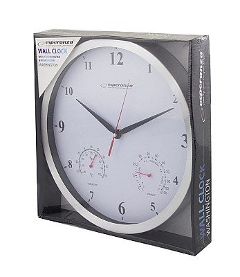 Image Clock Wall Esperanza WASHINGTON  EHC008W White,  30 cm, Aluminum clock frame and hands, Quiet movement, hook for easy installation, Measurements: temp