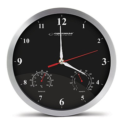 Image Clock Wall Esperanza WASHINGTON  EHC008K Black,  30 cm, Aluminum clock frame and hands, Quiet movement, hook for easy installation, Measurements: temp