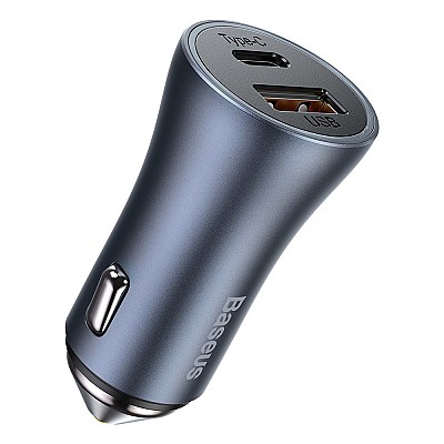 Image USB Car Charger - Baseus Golden Contactor Pro, 2xUSB (U + C), 40W, QC 3.0, PD, aluminium alloy, Blue, CCJD-0G