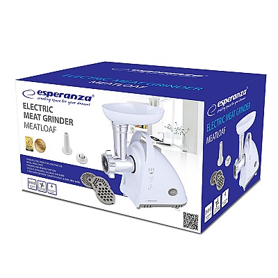 Image Meat Grinder Esperanza MEATLOAF EKM031, 2200W strong engine, Stainless steel knife, Metal spiral drive, 3 discs (2,7mm, 4mm, 8mm), Forward and reverse