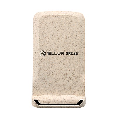 Incarcator wireless birou Tellur Green, certificat Qi, input port - Type-C, Ecomaterial - Wheat straw fiber 35% + 65% ABS, 15W, pliabil, crem TLL15131