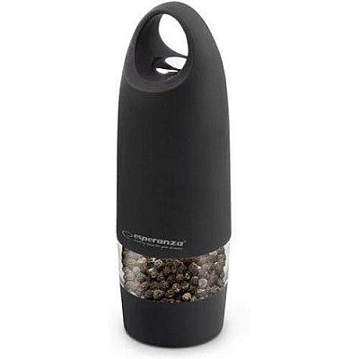 Grinder Esperanza MUNTOK EKP003K Black, LED illumination during use Adjustable grinding thickness Length: 17cm Diameter: 5cm Power: 4* AA batteries (n