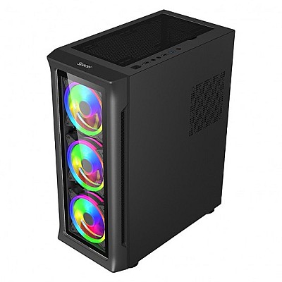 Image Case SPACER - gaming, Middle Tower, ATX, "SHIELD", fara sursa, sticlasecurizata, 4 x ARGB fan, USB 2.0 x 2, USB 3.0 x 1,HUB  telecomanda,
