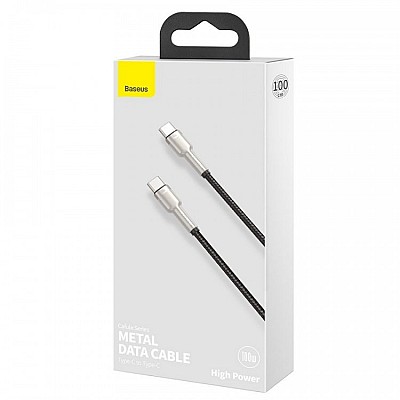 Cable Type-C - Type-C, Braided, 100W, 1m, Baseus Cafule Metal Black  CATJK-C01