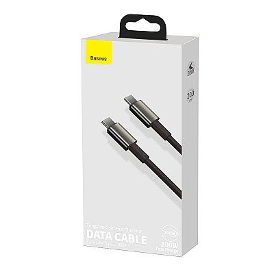 Cable Type-C - Type-C, Braided, 100W, 2m, Baseus Tungsten Gold Black  CATWJ-A01