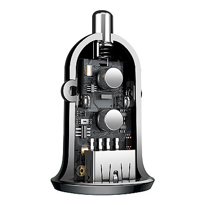 USB Car Charger - Baseus Grain Pro, 2xUSB (U + U), 5V/4.8A, Black  CCALLP-01