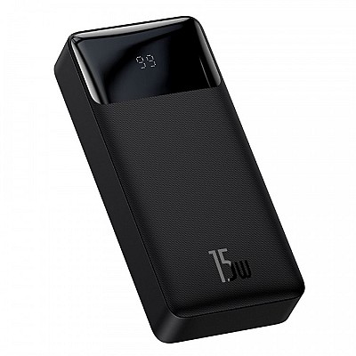 Image 20000mAh Powerbank - Baseus Bipow, PD 15W, 1xUSB-C, 2xUSB-A, Input: USB-C, Micro USB, LED Display, Micro USB cable 0.25m black, PPBD050101