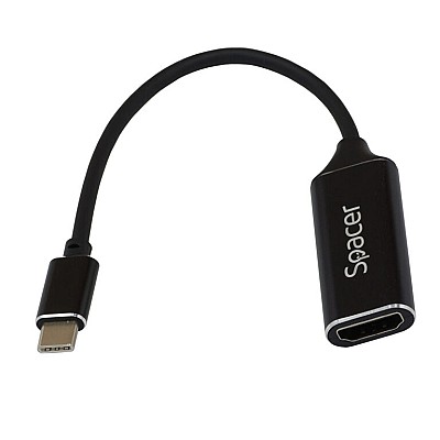Adapter SPACER,  Type-C M to HDMI F, 15cm,  4K UHD (3840 x 2160 30 Hz) Black, SP-CM-HDMIF-01