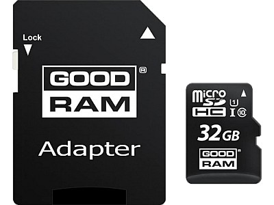 32GB  GoodRAM micro SDHC Class10 UHS-I + SD adapter, Up to: 100MB/s