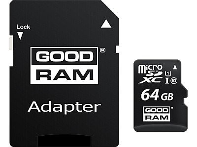64GB GoodRAM micro SDHC Class10 UHS-I + SD adapter, Up to: 100MB/s  M1AA-0640R12