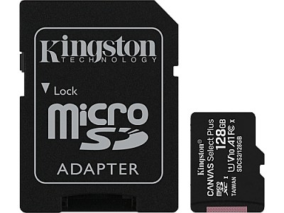 128GB Kingston microSD Class10 UHS-I  U1 V10  A1 + SD adapter Canvas Select Plus, Up to: 100MB/s SDCS2/128GB
