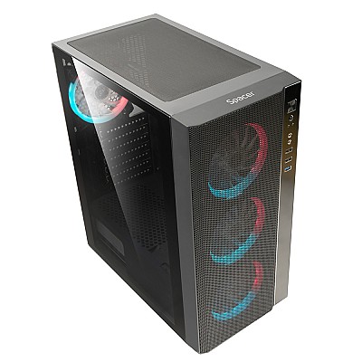 Image Case SPACER - gaming, Middle Tower, ATX, "RAINBOW", fara sursa,sticla securizata, 4 x fan, USB 2.0 x 2, USB 3.0 x 1, HD-Audio, mesh, fan controller
