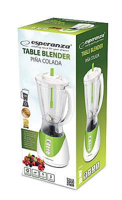 Table blender Esperanza PINA COLADA EKM023G Green; 350W power output; 1,5 L food grade plastic jug; 3 speeds of mixing; Anti-tipping suction caps on t