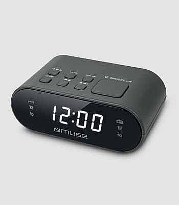 Dual Alarm Clock Radio Muse M-10 BLACK, 0.6 inch white LED Display, Dimmer (High /Low/Off), PLL Radio with 20 FM preset stations, Wake up by Radio or