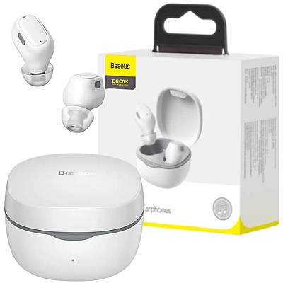 Baseus Encok True Wireless Earphones, White, BT5.0, playback 5h (70% vol), with case 25h, charging time 1.5hr, Type-C,  NGTW240002