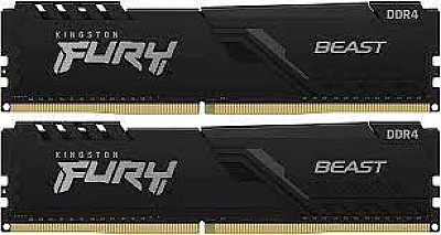 32GB (Kit of 2*16GB) DDR4-3200  Kingston FURY Beast DDR4, PC25600, CL16, 1.35V, 1Gx8,  Auto-overclocking, Asymmetric BLACK low-profile heat spreader,