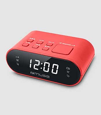 Dual Alarm Clock Radio Muse M-10 RED, 0.6 inch white LED Display, Dimmer (High/Low/Off), PLL Radio with 20 FM preset stations, Wake up by Radio or Buz