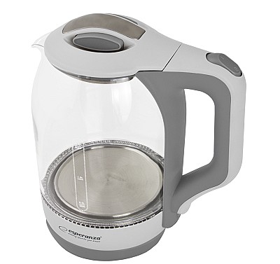 Image Kettle Esperanza YUKON EKK025W Glass White with LED light, 1500W, 1,7l,  concealed heating element, 360° swivel base, auto shut-off after boiling