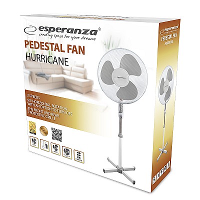 Cooling Fan Esperanza HURRICANE EHF001WE White/Gray, 40cm, 50W, Speed levels 3, Cable length: 1,5m