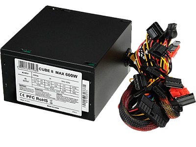 Image PSU iBOX Cube II 600W, Active PFC, 120mm fan, 1x ATX MB,  1x20+4pin, 1xPCI-e 6+2pin, 6xSATA
