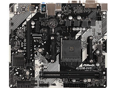 Image MB ASRock A320M-DVS R4.0, Socket AM4, AMD A320, CPU up 105W, Dual 2xDDR4-3200, APU AMD graphics, VGA, DVI, 1xPCIe 3.0 X16, 1xPCIe 2.0 X1, 4xSATA3,  1x