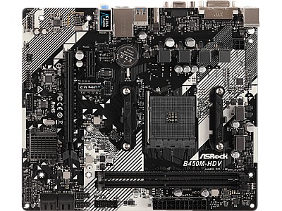 Image MB ASRock B450M-HDV R4.0, Socket AM4, AMD B450, CPU up 105W, Dual 2xDDR4-3200+, APU AMD graphics, VGA, DVI, HDMI, 4xSATA3, 1x Ultra M2, 1xPCIe 3.0 X16