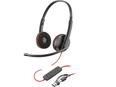 Casca Poly Blackwire 3220 Stereo USB-C Headset + USB-C/A Adapter